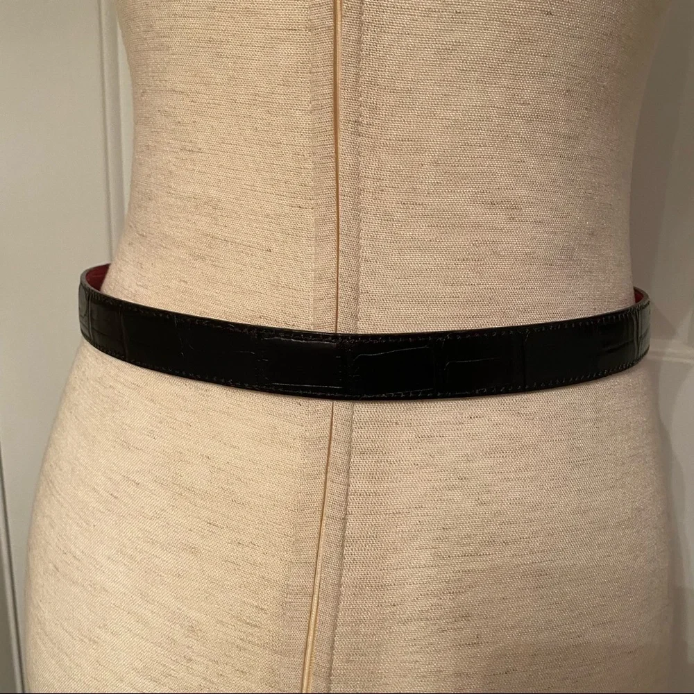 BRIGHTON BELT BLACK RED LEATHER REVERSIBLE SILVER TONE HARDWARE size 32